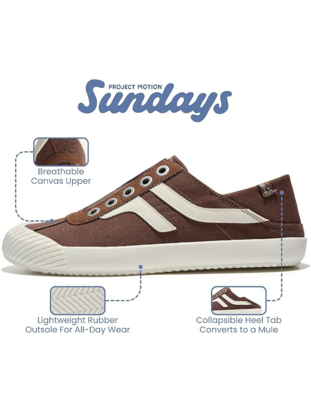 Women's Whiskey And Beige  Memory Foam Insole Backless Mule Canvas Sneaker Shoes - Picture 3 of 5